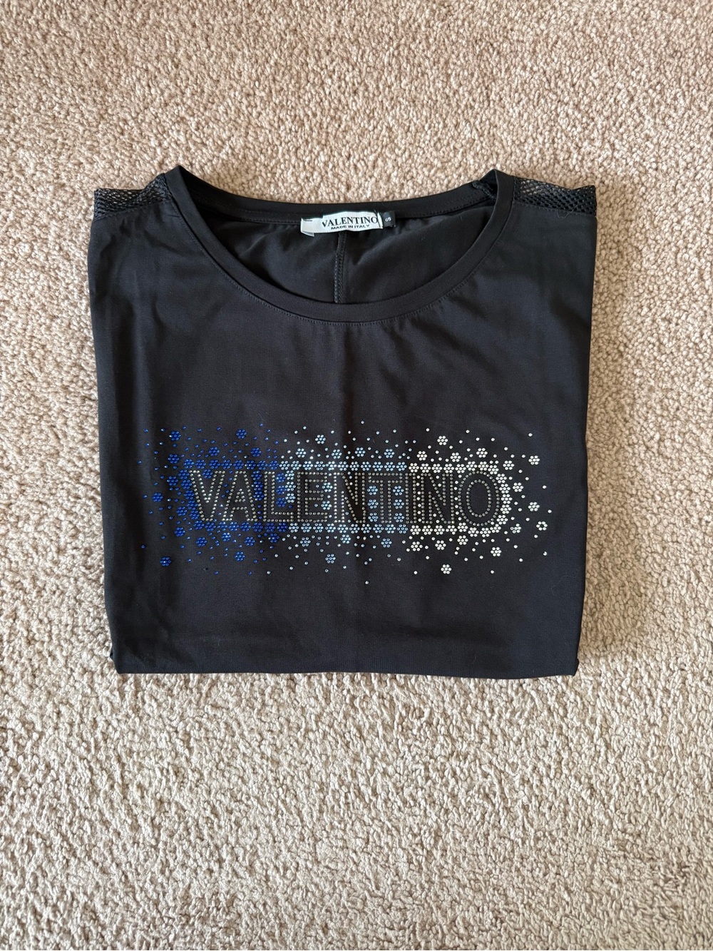 Valentino Black Tee with Blue & Silver Studded Logo